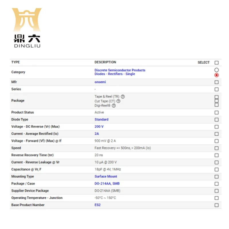 Диоды-выпрямители ES2D DIODE GEN PURP 200 в 2 а DO214AA ES2D