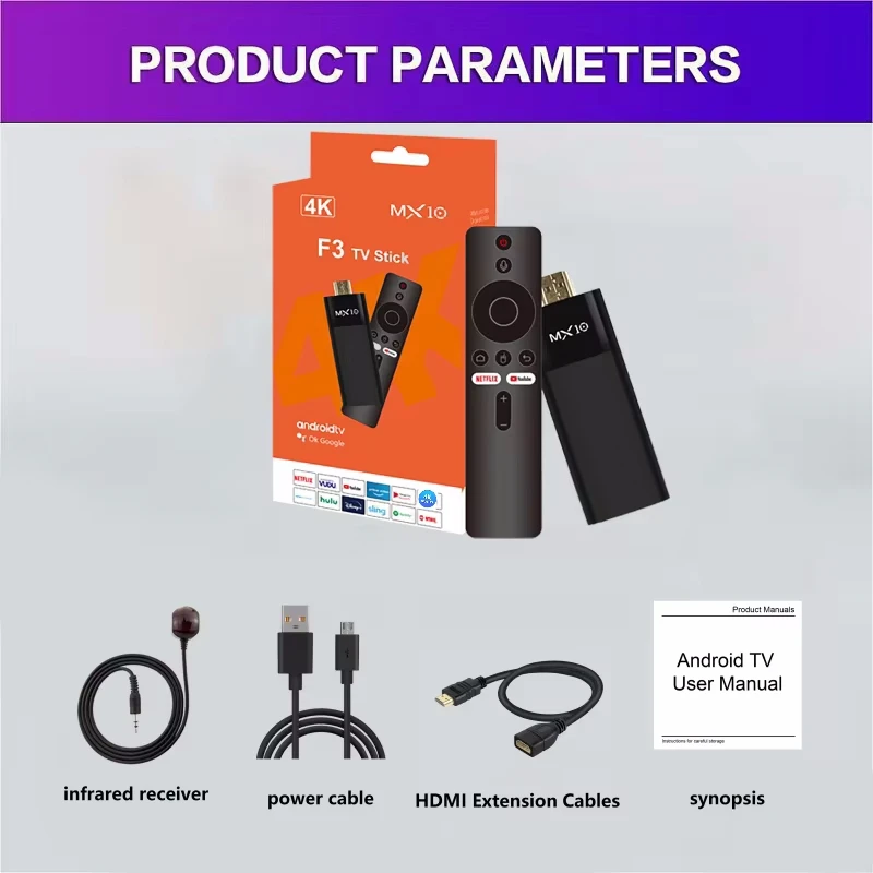 MX10 F3 Android 13 TV Stick HDR Set Top OS 4K 1080P H313 ATV Smart TV Stick per Google YouTube Smart Media Player