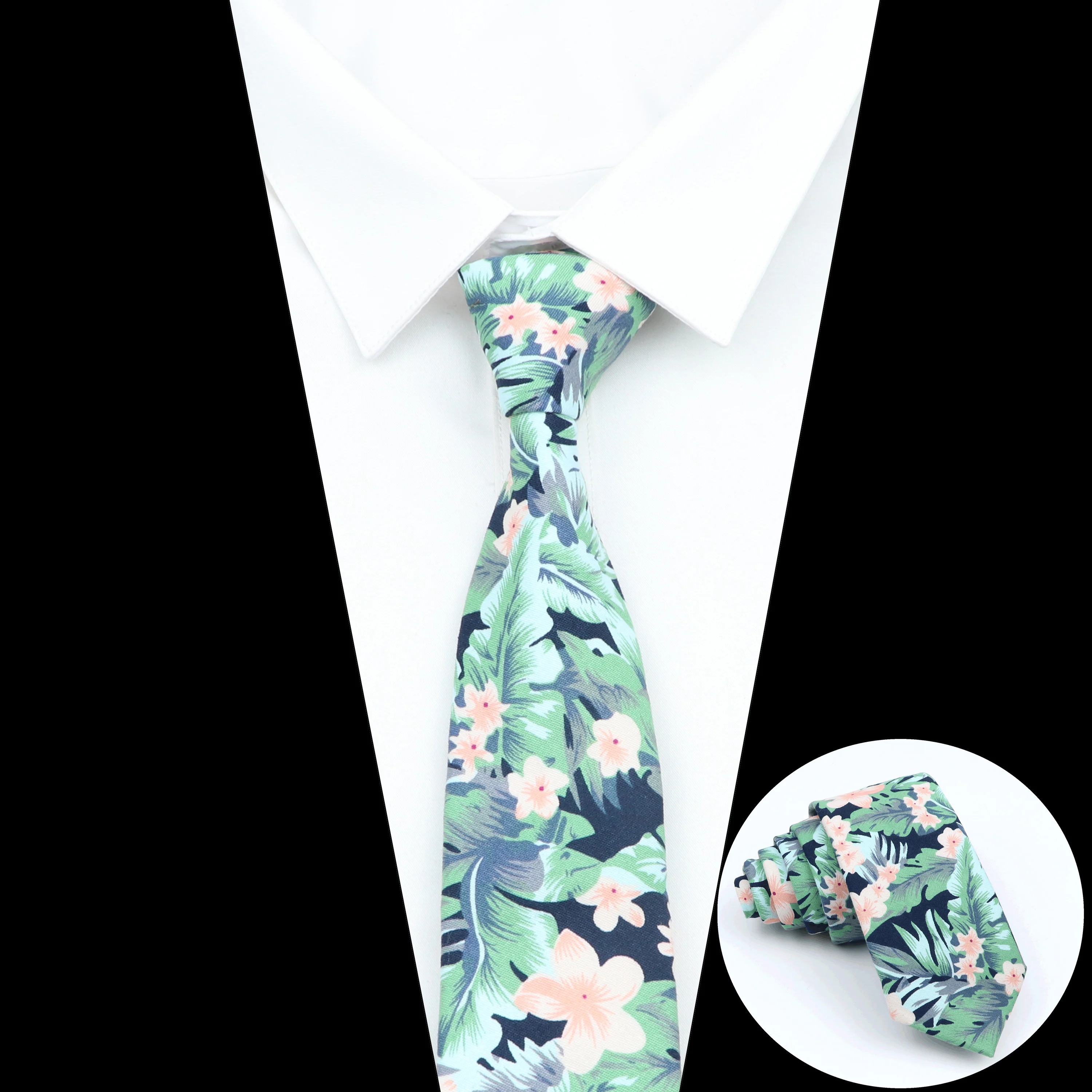 Men\'s Floral Neck Tie For Man Male Casual Cotton Slim Tie Skinny Gravat Wedding Accessories Hawaiian Style Party Gift Flower Tie