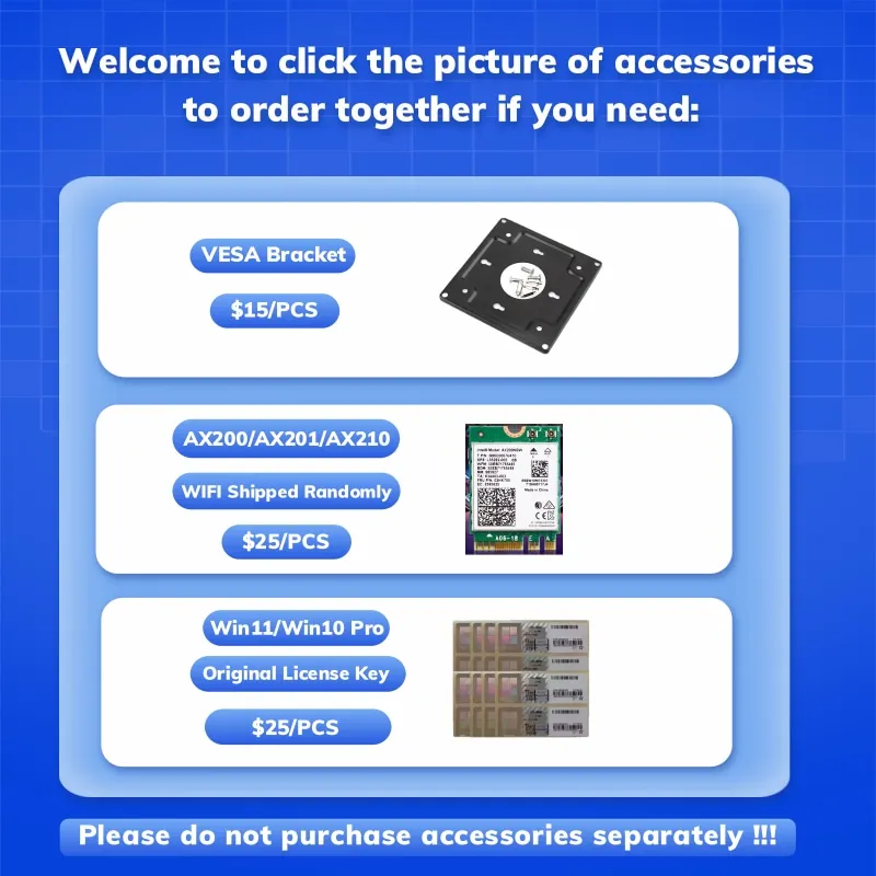 อุปกรณ์เสริมคอมพิวเตอร์ ความแตกต่างของราคา โมดูล WIFI 3G/4G SSD ECC RAM ใบอนุญาต Windows ค่าขนส่ง