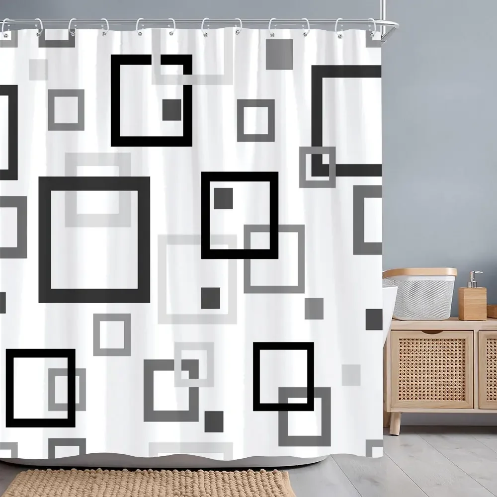 Abstract Geometric Shower Curtain Black White Colourful Colour Block Line Simple Modern Polyester Shower Curtains Bathroom Decor