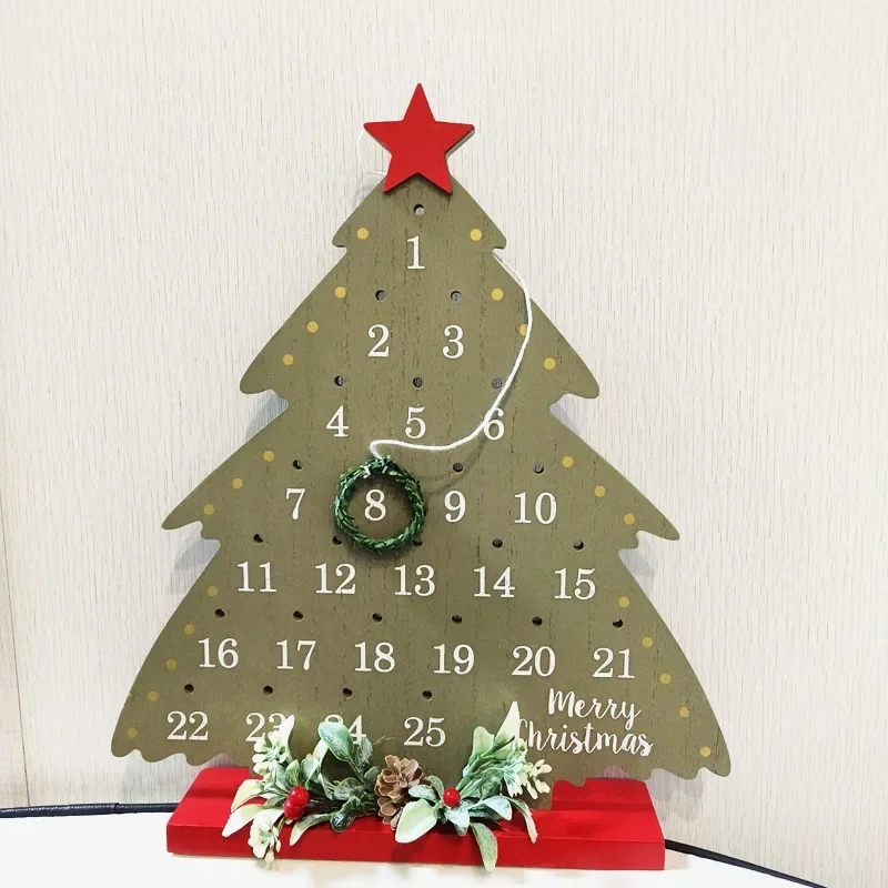 JFLEGAL Christmas Desktop Home Decoration Small Tree Vine Circle Countdown Calendar Ornaments Wooden Crafts Advent Calendars