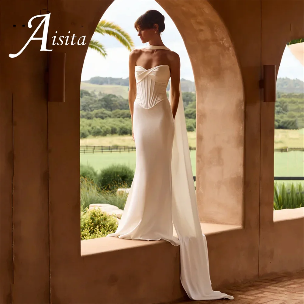 Mermaid Wedding Dress Sweetheart 2025 Pleat Off Shoulder Open Back Sleeveless Strapless Bridal Gown Vestidos De Novia Customized
