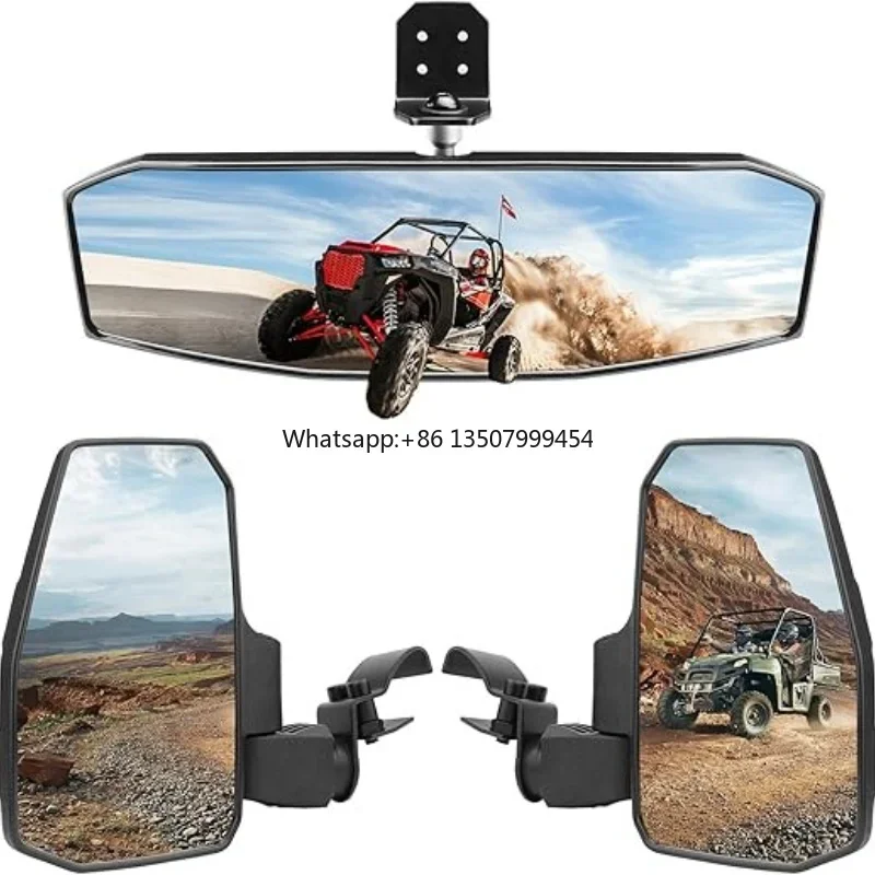 UTV Side Mirrors + Center Rearview Mirror Kit Shatter-Proof Convex Glass for Polaris Ranger 1000 900 570