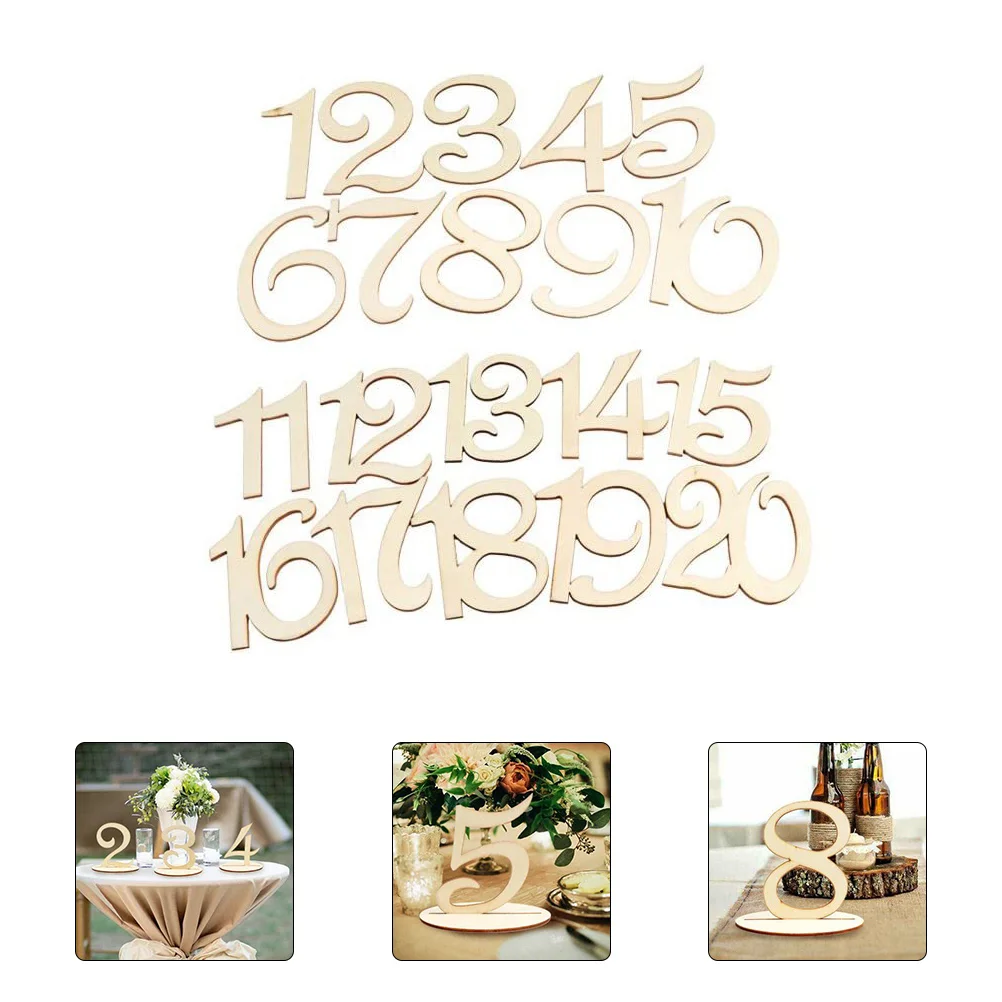 

20pcs Digital Number Wooden Desk Numbers Signs Wedding Party Furnishings Numbers Signs Seat Plates Smooth Base Decor