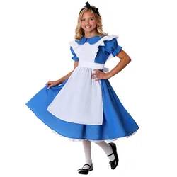 Children Girl Cosplay Alice in Wonderland Blue Light Tone Lolita Maid Costume Girls