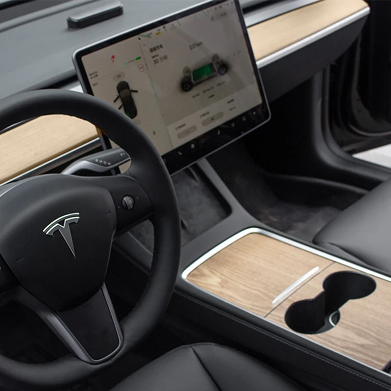 For Tesla 2021-23 Model Y – 2-Piece Matte White Console Film & Dashboard Sticker view 3