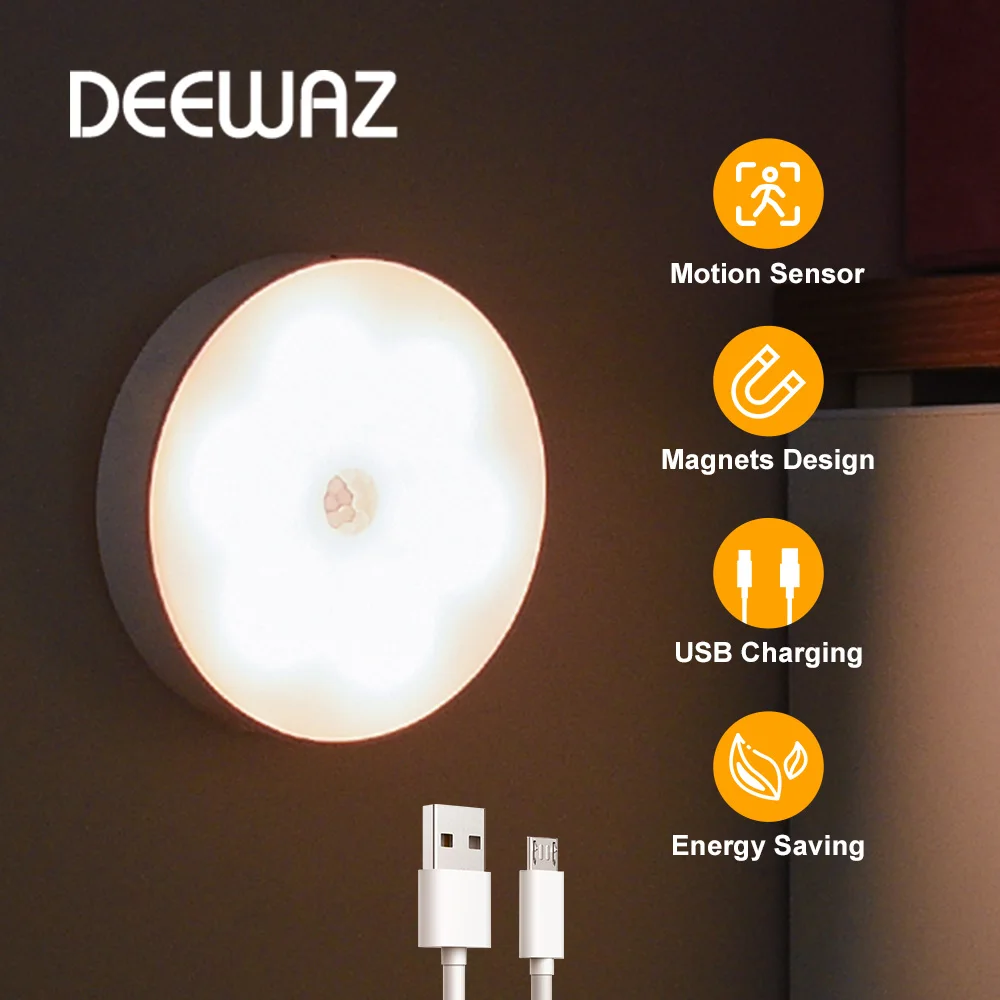 

DEEWAZ LED Night Light with Motion Sensor Rechargeable Nightlight Wireless Lamp for Kitchen Bedroom Wardrobe Closet Cabinet