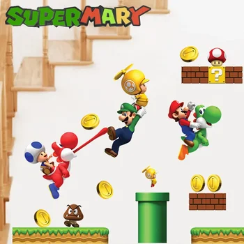 Super Mario Bros 3D Cartoon Simpatici adesivi Divertenti Camera da letto Cucina Battiscopa Decorazione della casa Adesivi murali per la camera dei bambini Camera da letto