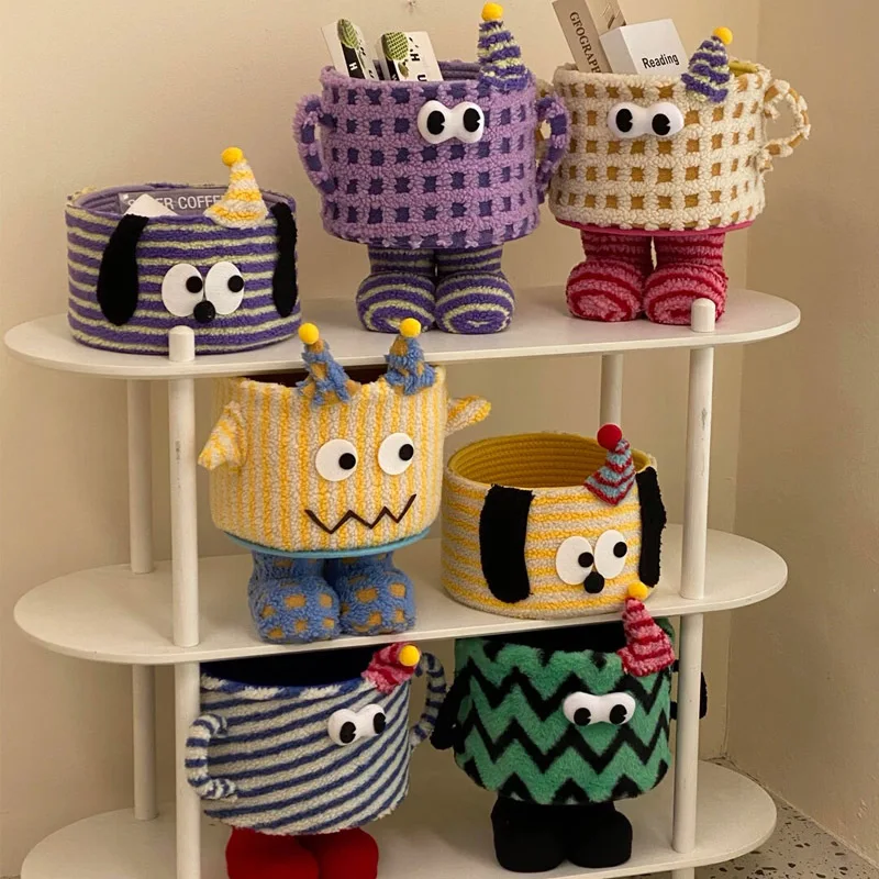 

Little monster storage basket woven desktop bedside household finishing storage cute cartoon funny dopamine storage basket
