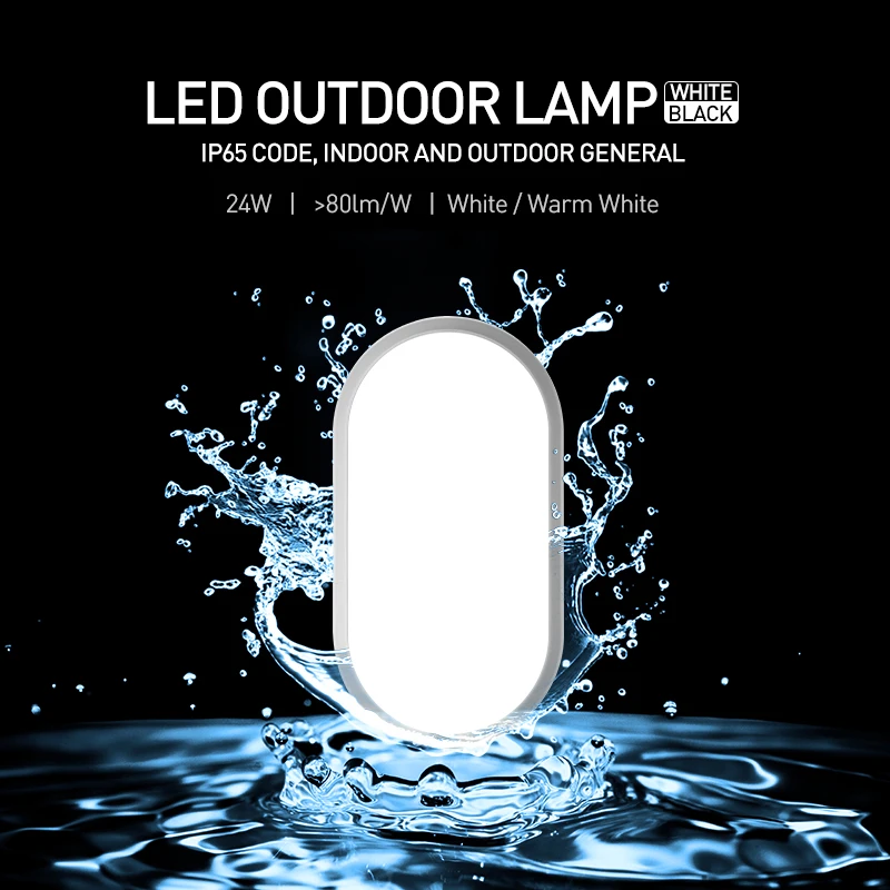 Waterproof IP65 Outdoor LED Wall Lamp 24W Moisture Proof Dust Proof Indoor LED Ceiling Lamps Surface Mounted Oval Wall Lights