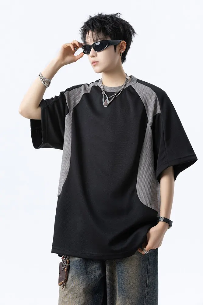 2026 Summer New Style Men's Fashion Casual Printed Loose Patchwork T-Shirt Top