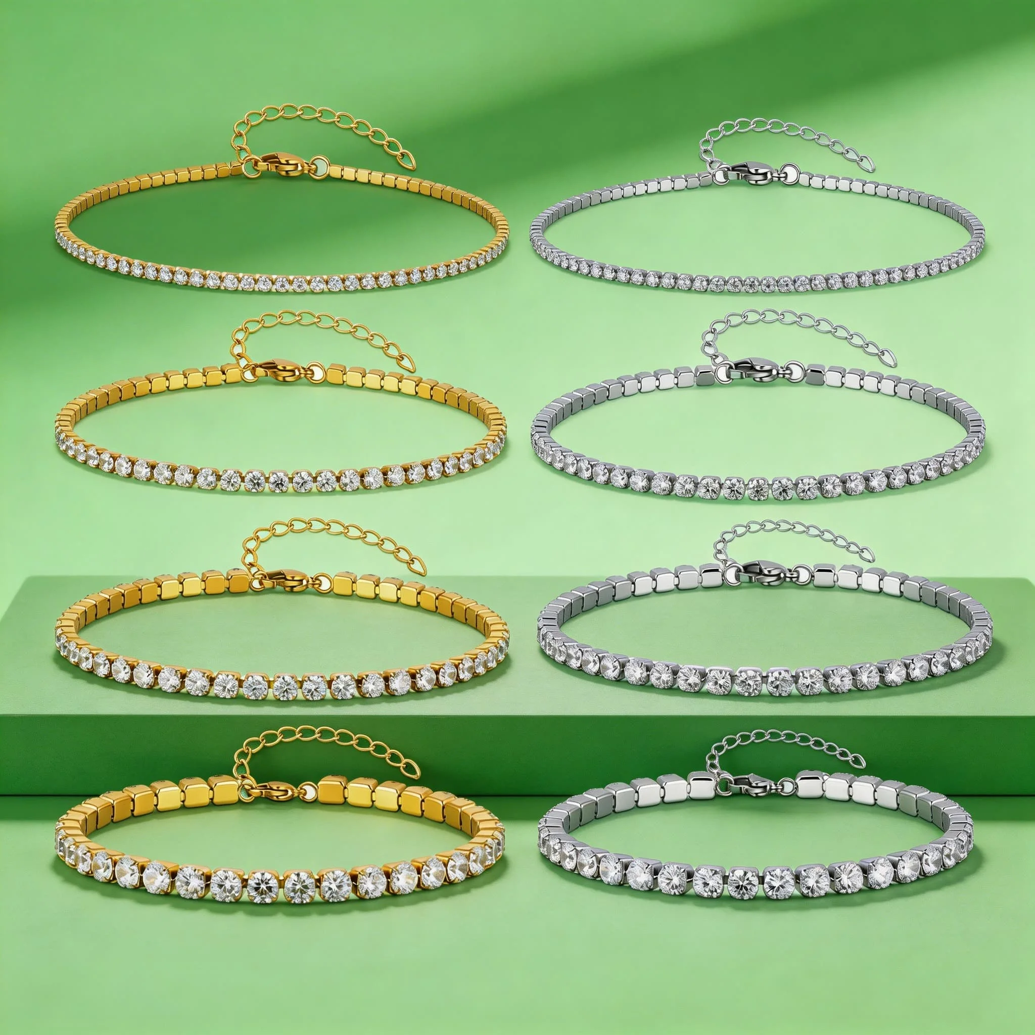 2/3/4/5MM Luxury Zircon Tennis Chain Anklet for Women, Stainless Steel Anklets Zircon Chain Anklet, Dainty Jewelry Gifts