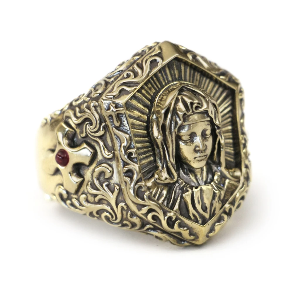 

Brass Virgin Mary Charms Ring Details Cross Shield BR461 US Size 8~15