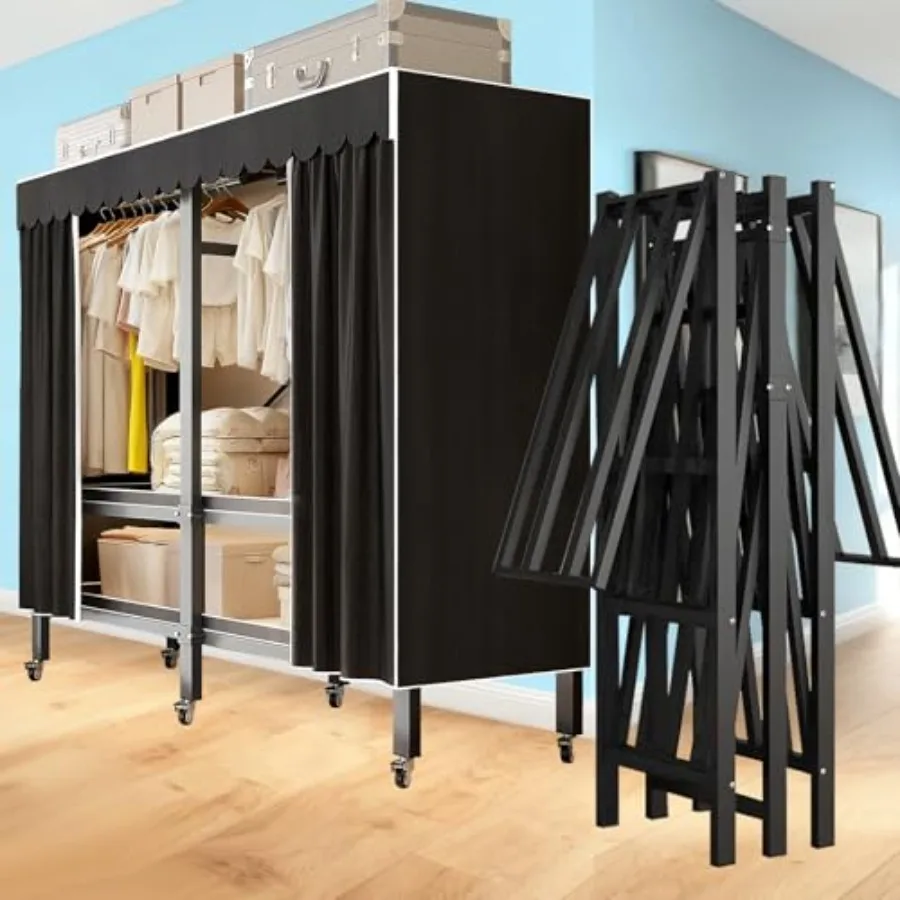 

Прочная переносная вешалка для одежды с чехлом, 2000 фунтов, черная, складная, на колесиках, для хранения одежды и пальто