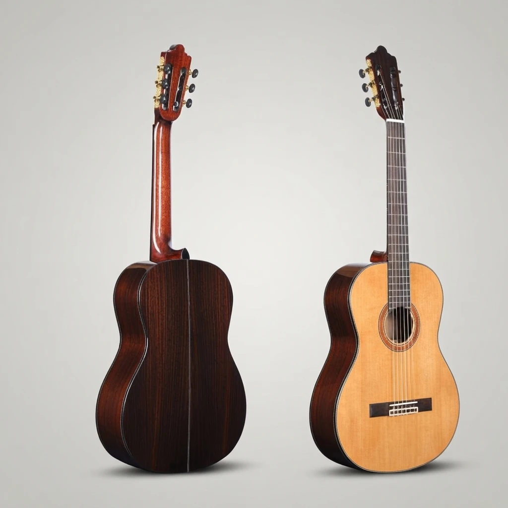 Classical Nylon String Guitar, Natural Gloss Top Black Back, Slotted Headstock, Decorative Rosette, Black Tuners for Beginners