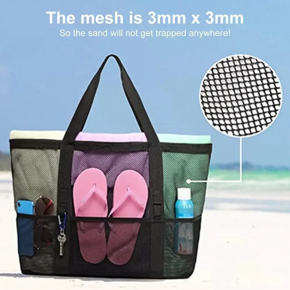 Big Size Beach Bag For Toys Waterproof Underwear Pocket Tote 8 Pockets Summer Large Towels Mesh Durable