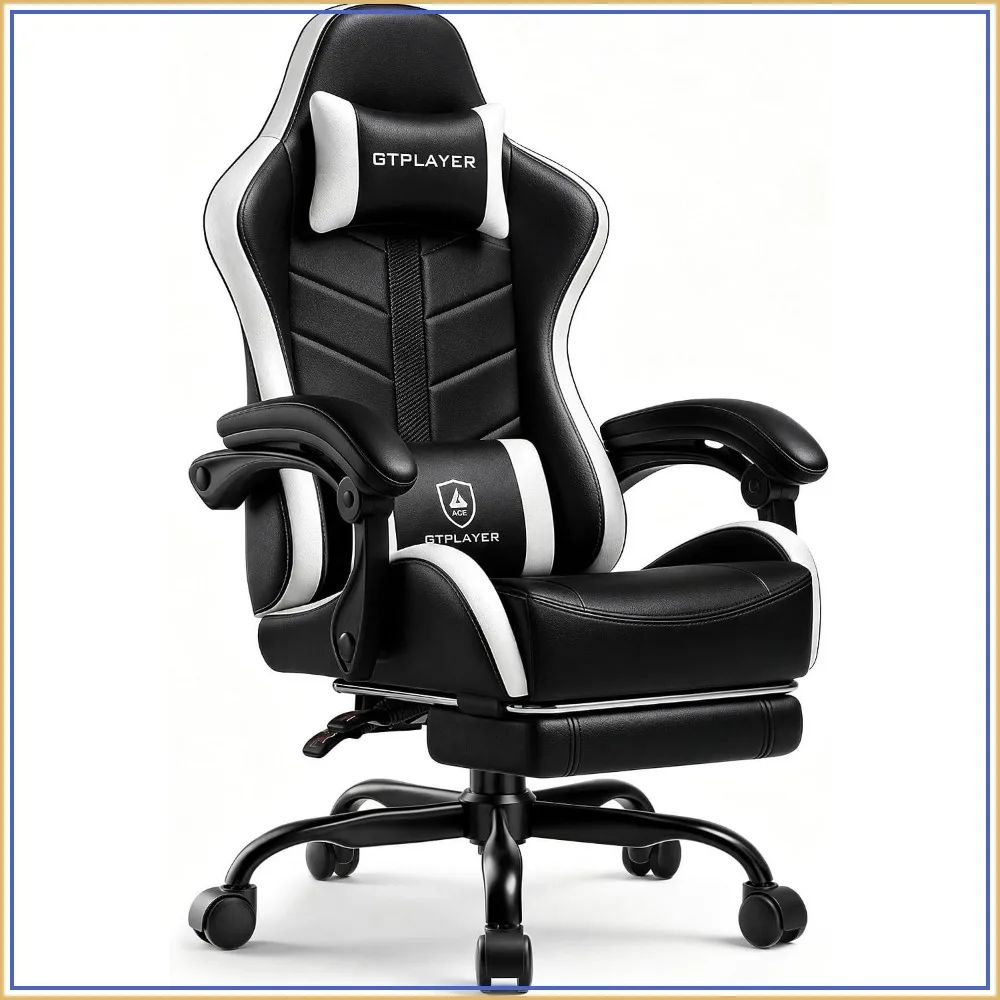 GTPLAYER Gaming Chair for Adults with Footrest Snow White Ergonomic Computer Chair