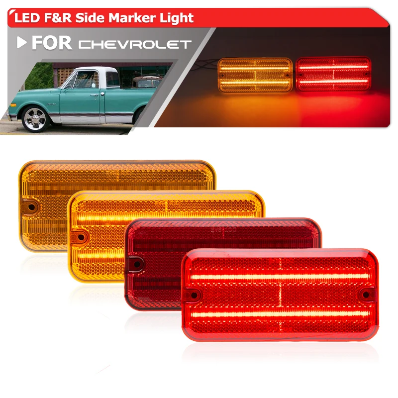 4x LED F&R Fender Side Marker Turn Signal Blinkers Light For Chevrolet GMC C/K C10 C20 C30 K10 K20 K30 G10 G20 G30 P10 P20 P30