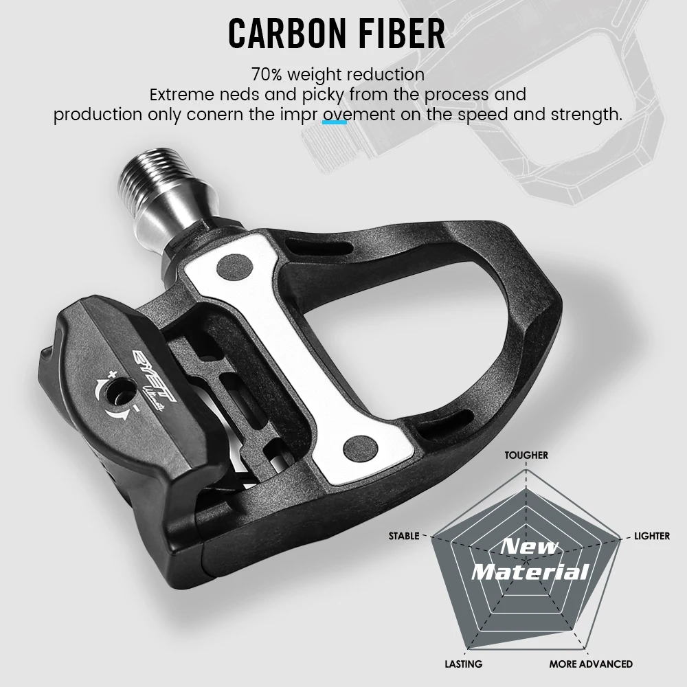 2024 RYET Carbon Road Bike Pedal with Cleats 3 Bearings Ultralight Clipless Cycling Pedal 218g Compatible with SPD-SL System