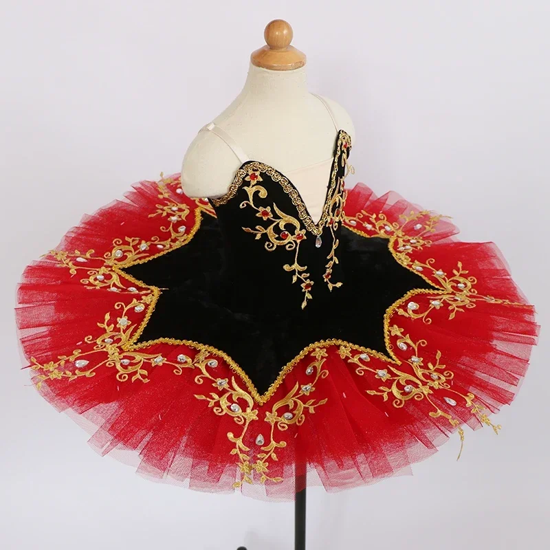 Tutú de Ballet profesional para niñas y adultos, vestido de terciopelo negro y rojo, disfraz de Halloween, bailarina