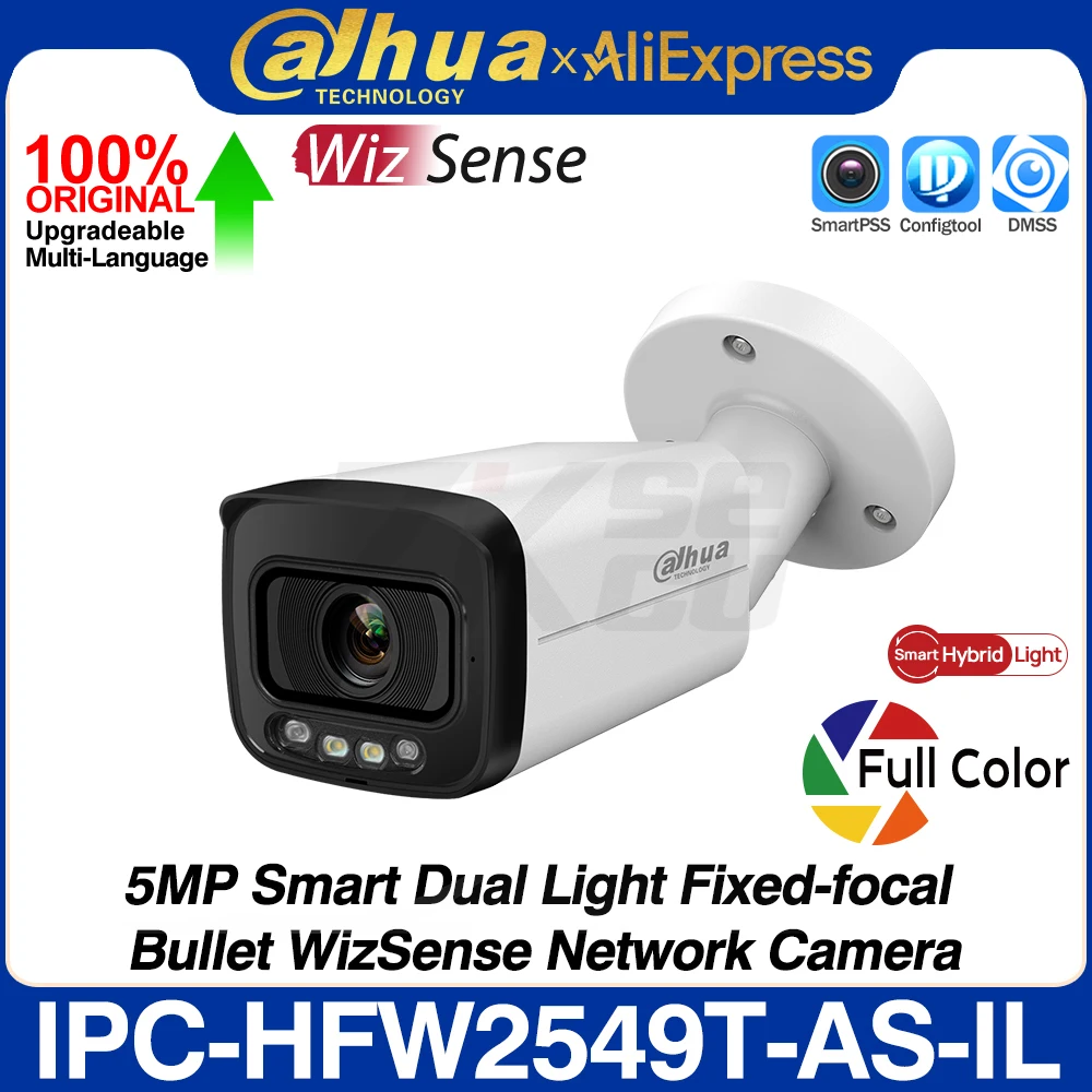 Dahua Original IPC-HFW2549T-AS-IL 5MP Smart Dual Light Bullet WizSense Network IP Camera Full Color SD Slot POE IP67 SMD Plus