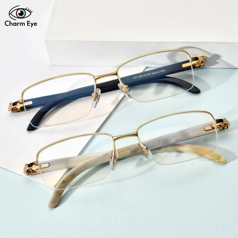 High End Pure Natural White Cow Horn Leg Optical Glasses Frame Square Women Original Design Myopia Anti Blue Light Eyeglass