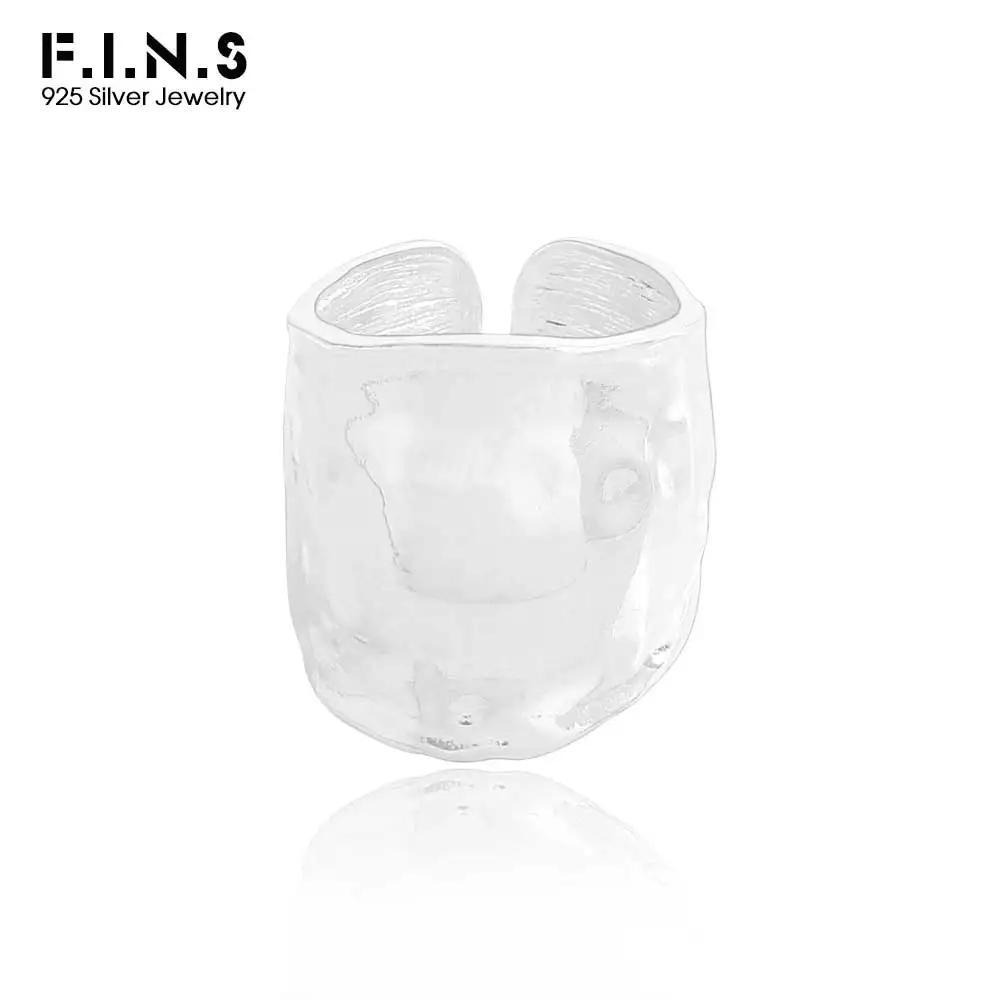 F.I.N.S Original S925 Sterling Silver Wide Foil Ring Women Uneven Open Resizable Index Mid Finger Fine Jewelry Accessories