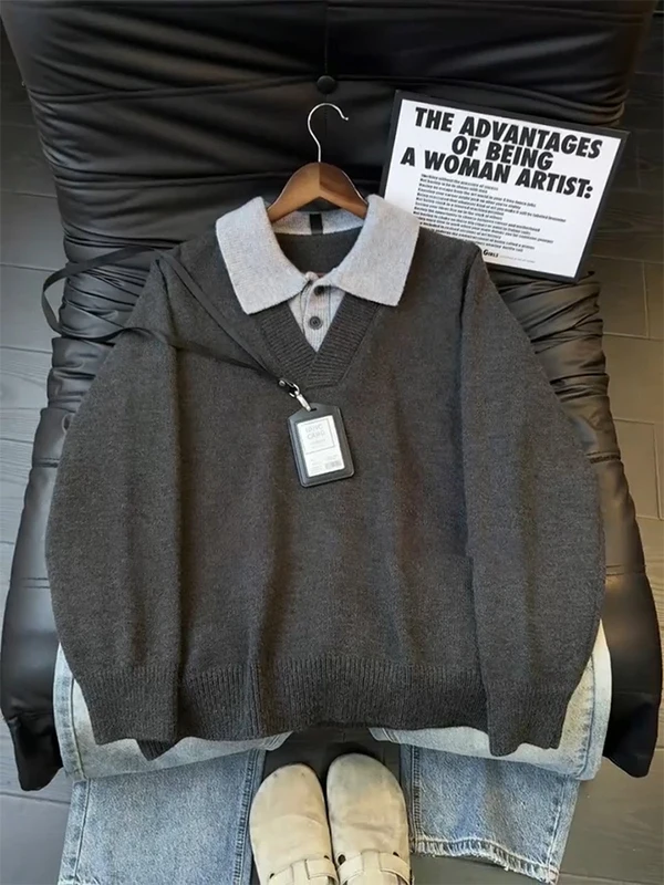 

Вязаный свитер с воротником ay, мужской зимний повседневный свободный крой из двух предметов, базовый слой, внутренняя одежда Boting irt