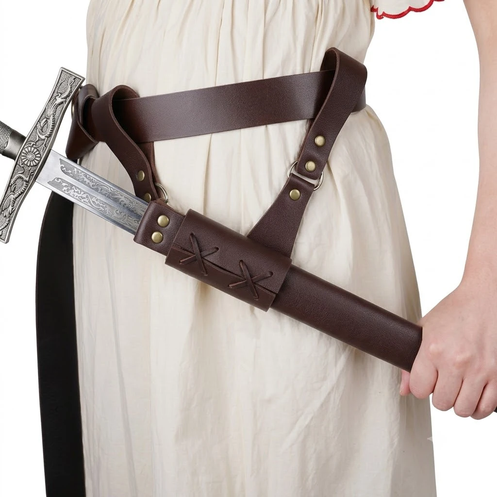 1/2pcs Medieval Leather Waist Belt with Sword Sheath Viking Knight Adjustable Waist Scabbard Renaissance Costume Accessories Stage Performance Props