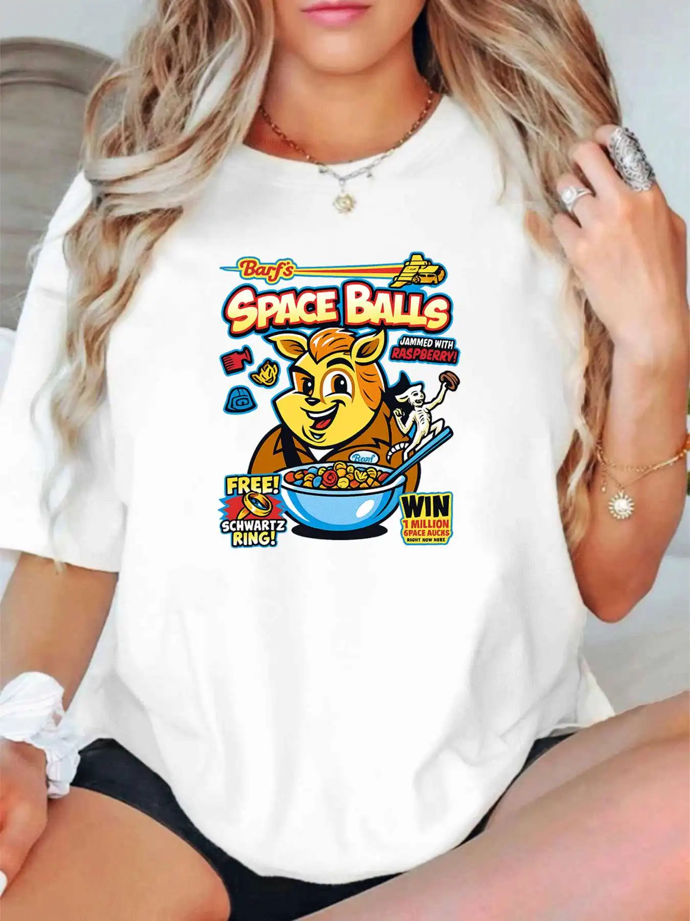 

【1142198】Plus size women's round neck short sleeve T-shirt with elastic half sleeves and trendy prints