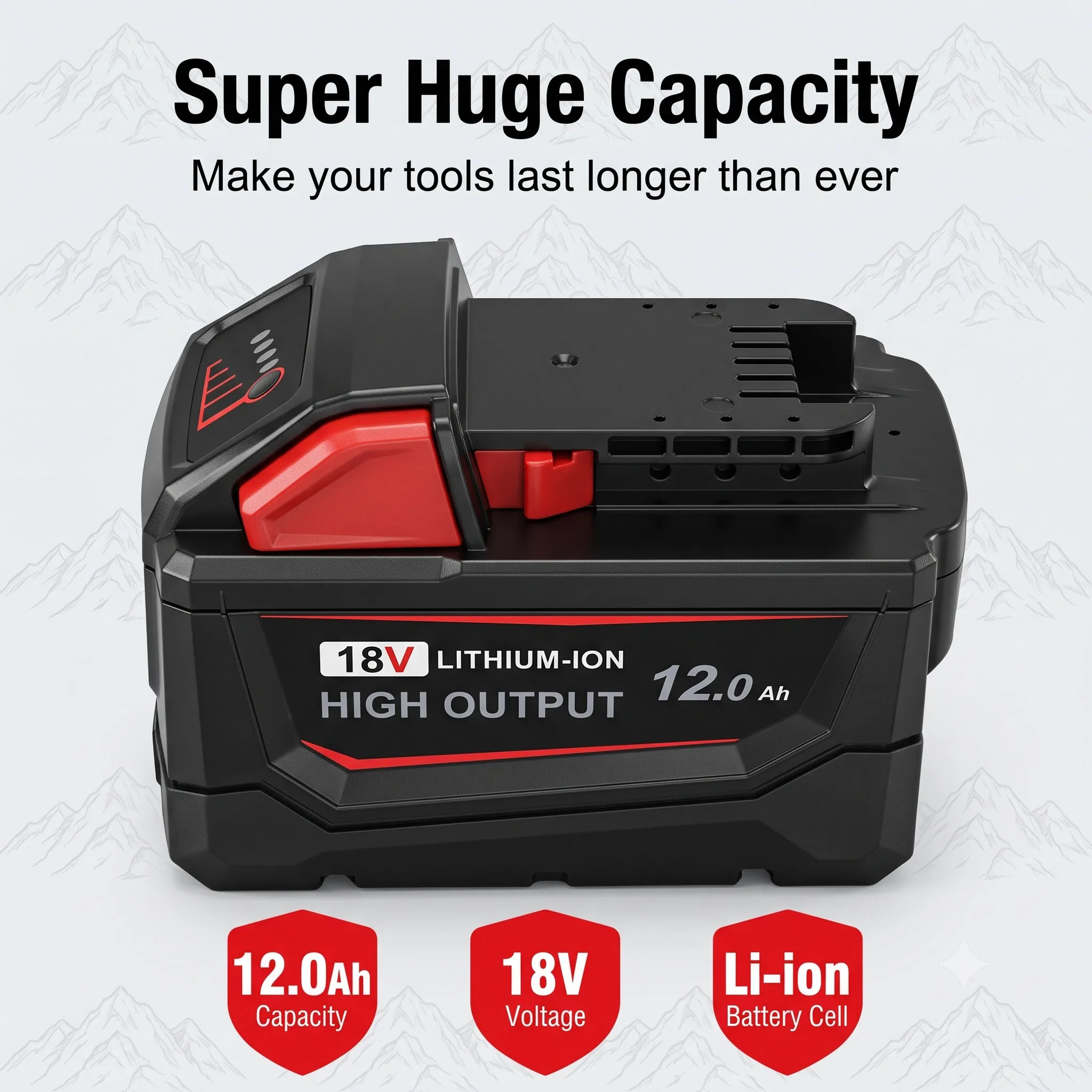 2Pack Replacement for Milwaukee 18V High-Capacity 12,000mAh Cordless Tool Battery, Compatible with All Milwaukee M18 Series Tools