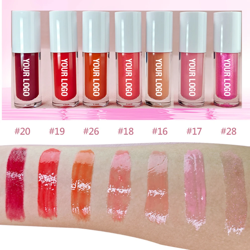14colors Dewy Lip Oil Wholesale Custom Logo Pigment Long-lasting Mirror-Finish Pearlescent Private Label Makeup Round Lid Vegan