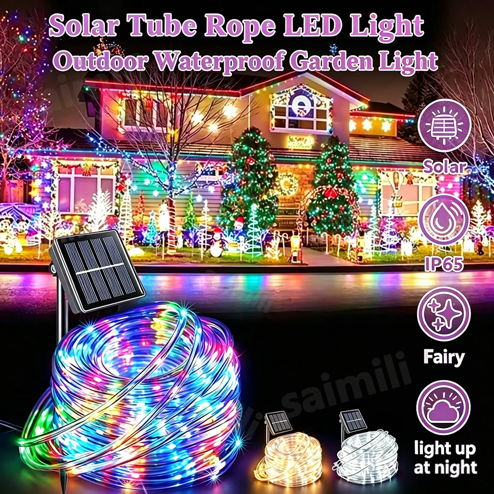 Solar LED Rope Light String Outdoor Waterproof Fairy Decorat