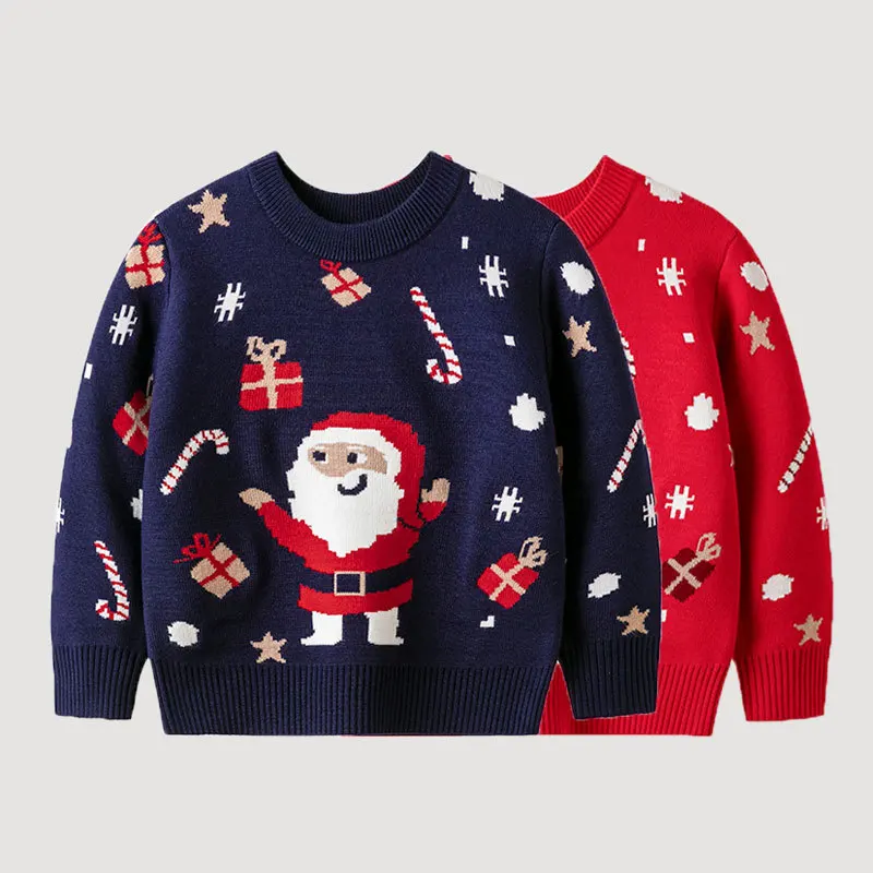 

Cartoon Christmas Santa Gift Claus Sweater Boys Girls Cute Xmas Pullovers Knitted Clothing Warm Soft Long Sleeves Knitwear