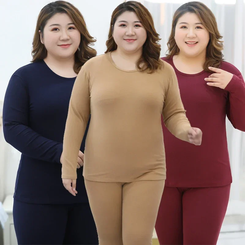 

Autumn Winter Plus Size Long Sleeve Thick Warm Velvet Body Shaper Underwear Sets for Women Thermal Shapewear Long Johns Bodysuit