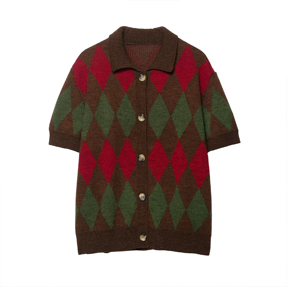 

2025 early autumn new product fashion retro style contrasting European and American regular knitted POLO shirt top