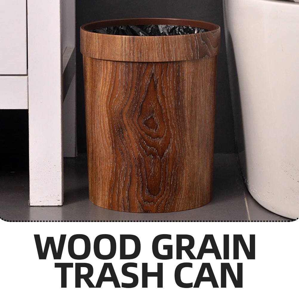 

Wood Grain Trash Bin Large Capacity Plastic Home Garbage Can Living Room Kitchen Bedroom Waste Bucket Household Rubbish Storage