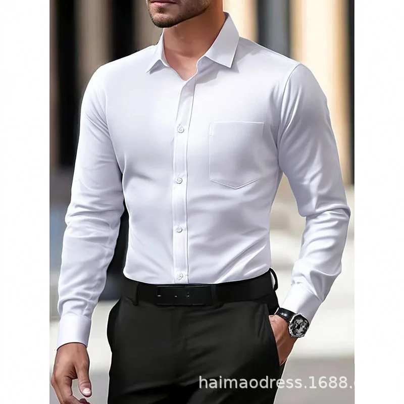 

Fashionable Men's Shirt 2025 New Lapel Long Sleeve Business Thin Button Splicing Cardigan Solid Color Versatile Casual Top