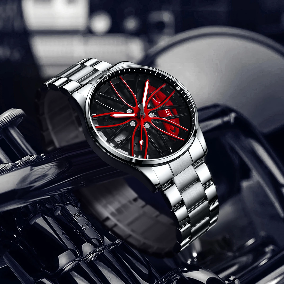 LIGE عجلة ساعة رجالية فاخرة مقاوم للماء الروتاري الرياضة سيارة حافة رجل ساعة عالية الجودة موضة أفضل بيع ساعات كوارتز رجالية