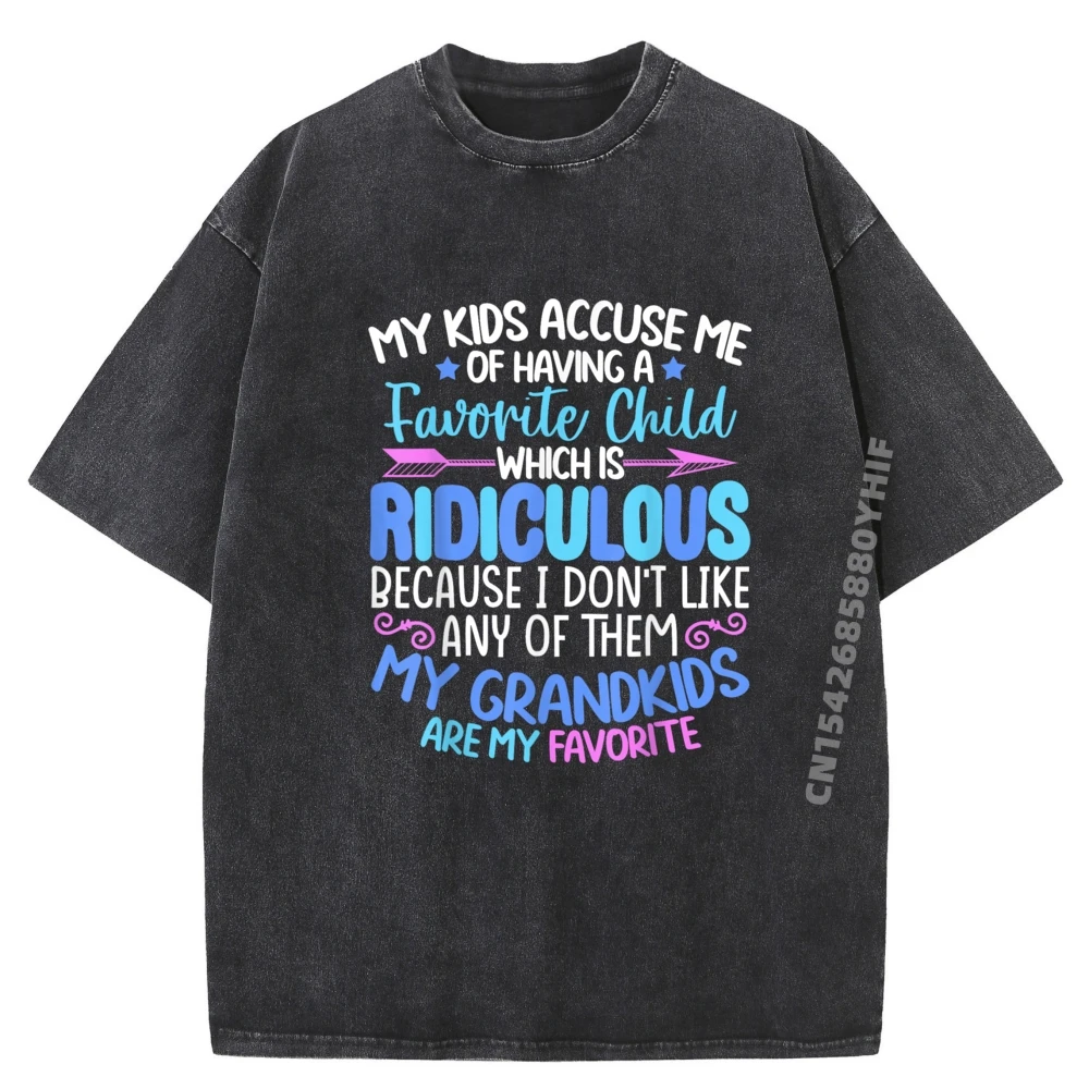 

Letter Printed Tshirt My Grandkids Are Favorite Funny Normal Graphic Tees Mens Streetwear Washed Tee-Shirt Hip Hop