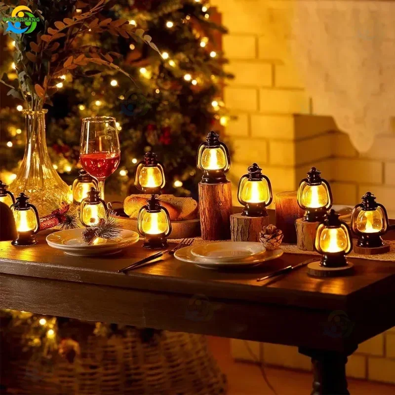 1/12pcs MINI LED เทียนโคมไฟแบบพกพา VINTAGE ชาแสงเทียน LED Light Rustic ริบหรี่เทียนโคมไฟ Home PARTY Decor