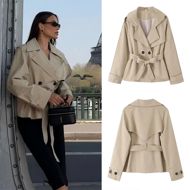 Guobioziy Women's Trench Coat 2026 Spring and Autumn New Model Khaki Design French Casual Street Fashion Suitable for Daily Wear