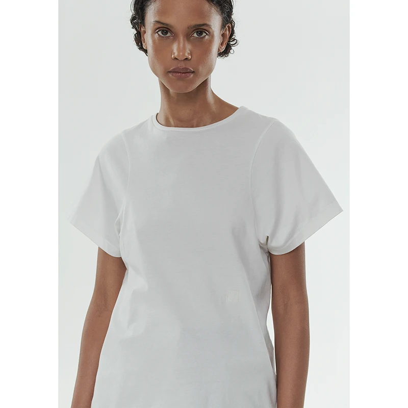 

White Cotton round Ne ort Sve Women's T-irt Loose Fit Color Faionable Spring New Arrival Commute Sle