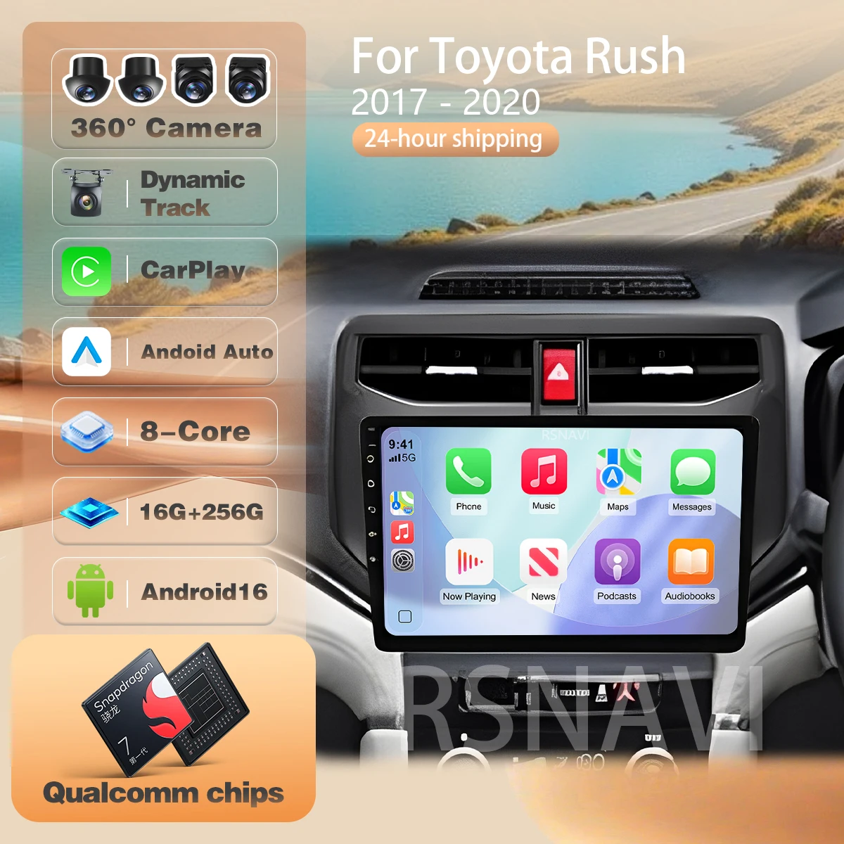 For Toyota Rush 2017 - 2020 Carplay Auto BT Multimedia Player Autoradio GPS Stereo app control Plug and Play WIFI+4G Android 16