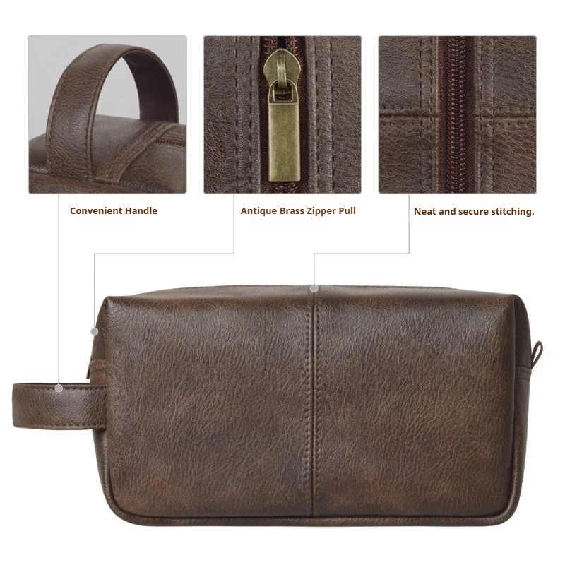 British Vintage Men Toiletry Bag Luxury Business Cosmetic Pouch Large Capacity Portable Wash Bag Waterproof Dustproof Makeup Bag