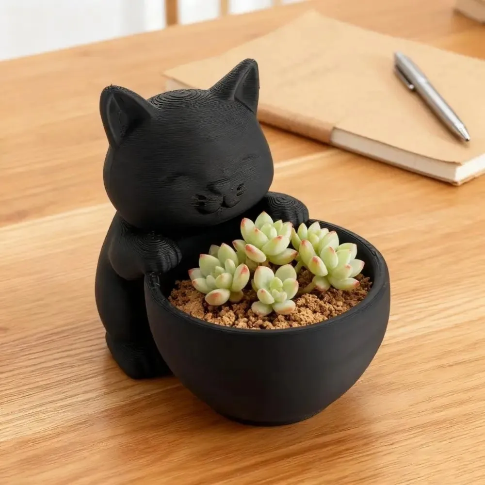 Mini Small Flowerpot Cat-Shaped Uniquely Designed Cacti Potted Plant with Drainage Holes Succulents Planter Pot Desktop Ornament