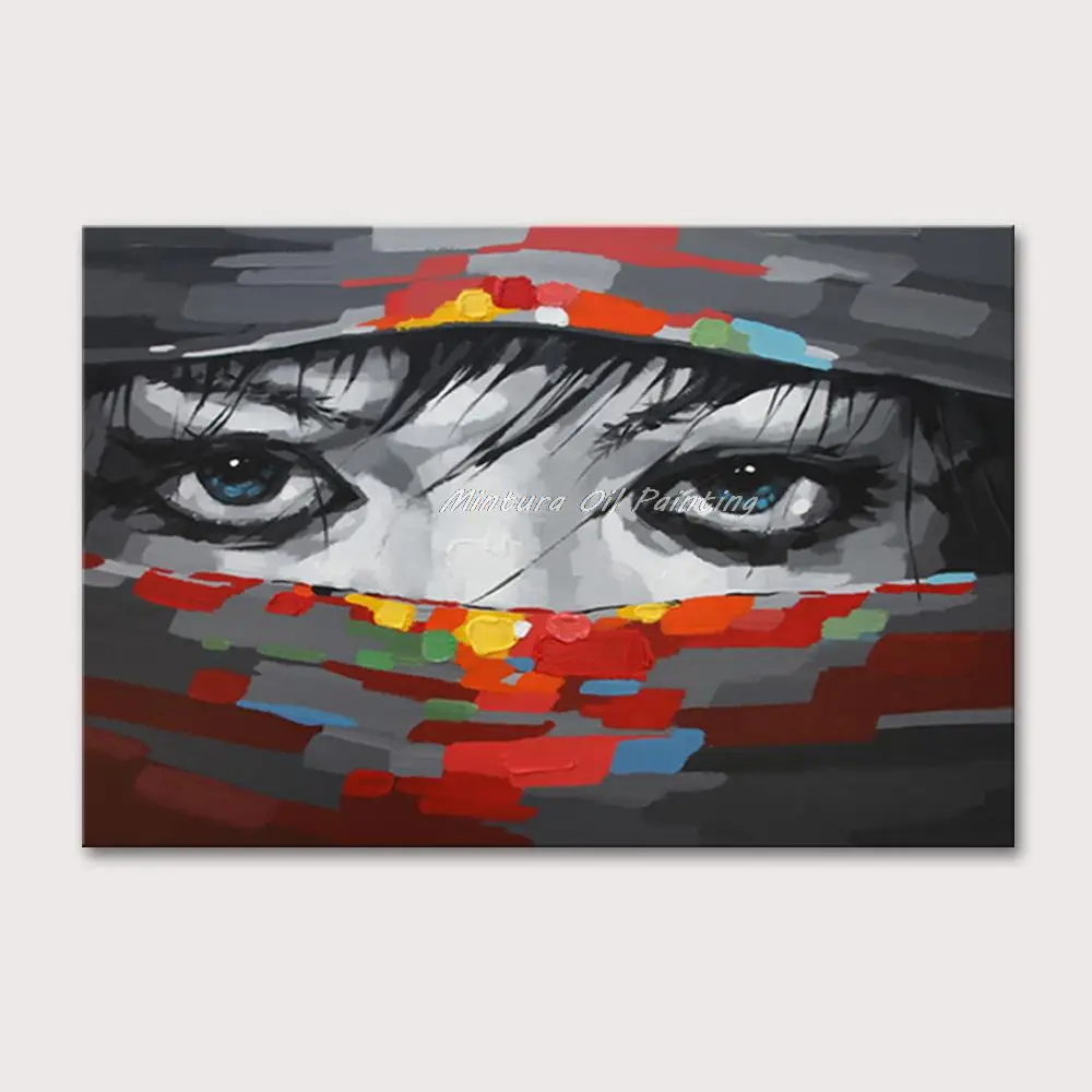 Mintura,Handpainted Thick Beautiful Eyes Oil Painting On Canvas,Modern Abstract Wall Art,Picture For Living Room,Home Decoration