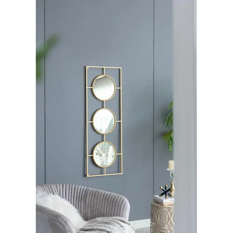 

3-Piece Wall Mirror Set in Gold Rectangular Frame, Home Decor for Bedroom and Living Room, 43"x16