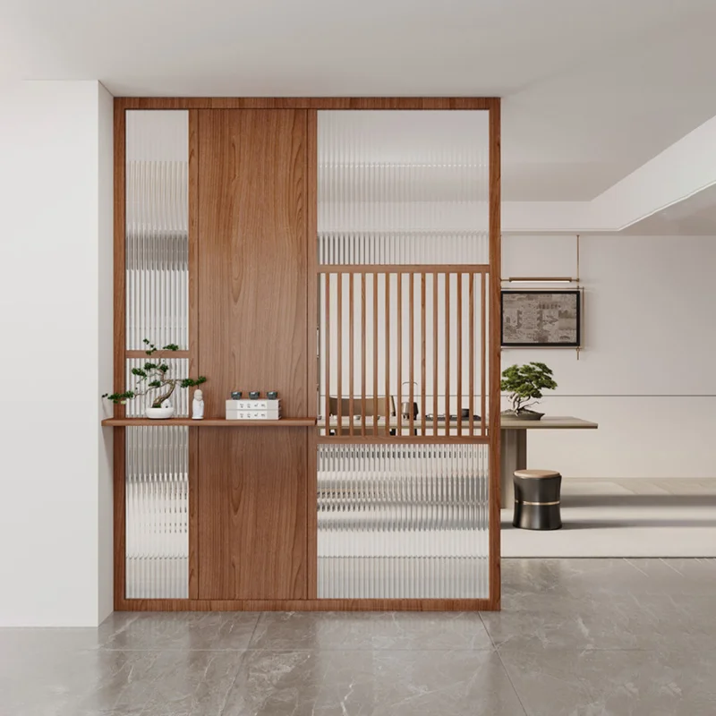 Customized New Style Changhong Glass Partition Solid Wood Entryway Dining Room Living Room Grille Pattern Screen